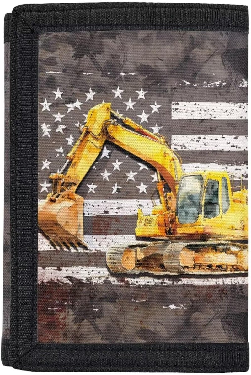 Rnyleeg American Flag Excavator Wallet for Boys with Coin Pocket Novelty Kids Wallet for Boys Ages 4 6 8 10 Trifold Children's Money Wallets for Toddlers American Flag Purse with Card Holder - Image 2